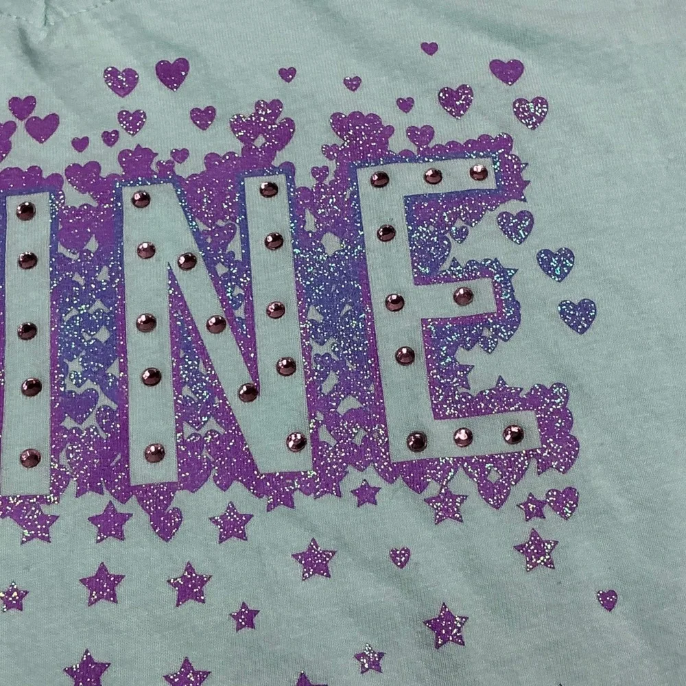 The Children's Place Iced Mint Graphic Tee Kids XL 14 Long Sleeve Shine Glitter